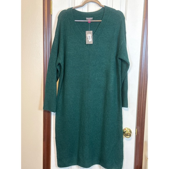 Vince Camuto Sweater Dress V-Neck Long‎ Sleeve Knit Green Size L - Picture 1 of 4